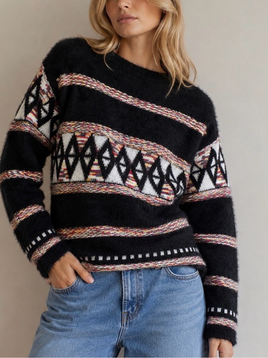 Adore Paris Sweaters - Adoré Paris Arsene Fuzzy Geometric Sweater S/M Oversized Black Boho